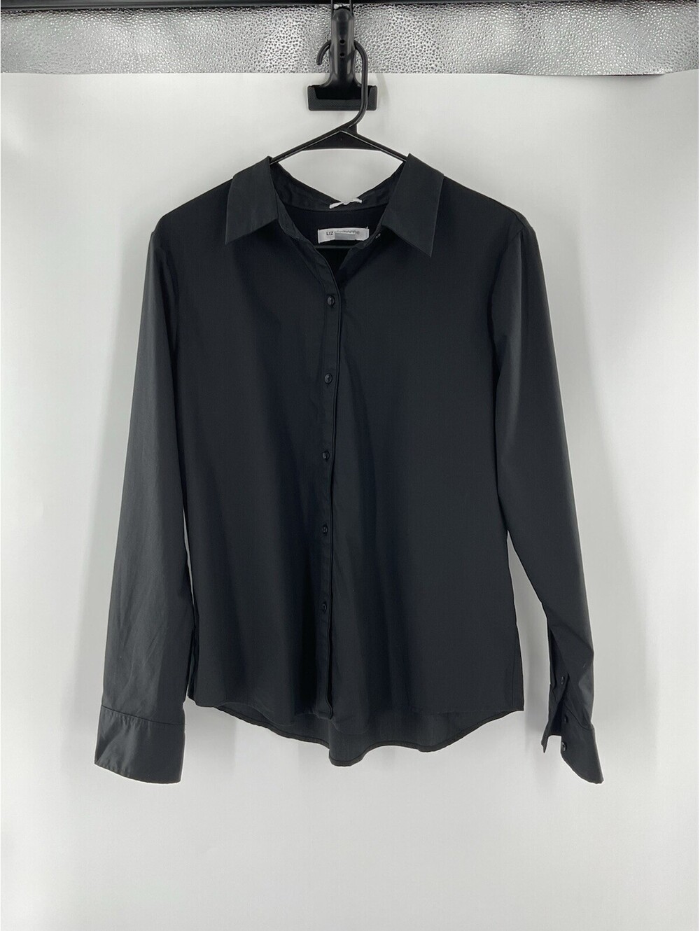 Liz Claiborne Petite PXL Black Button Up Blouse Stretch 103 - Picture 1 of 5